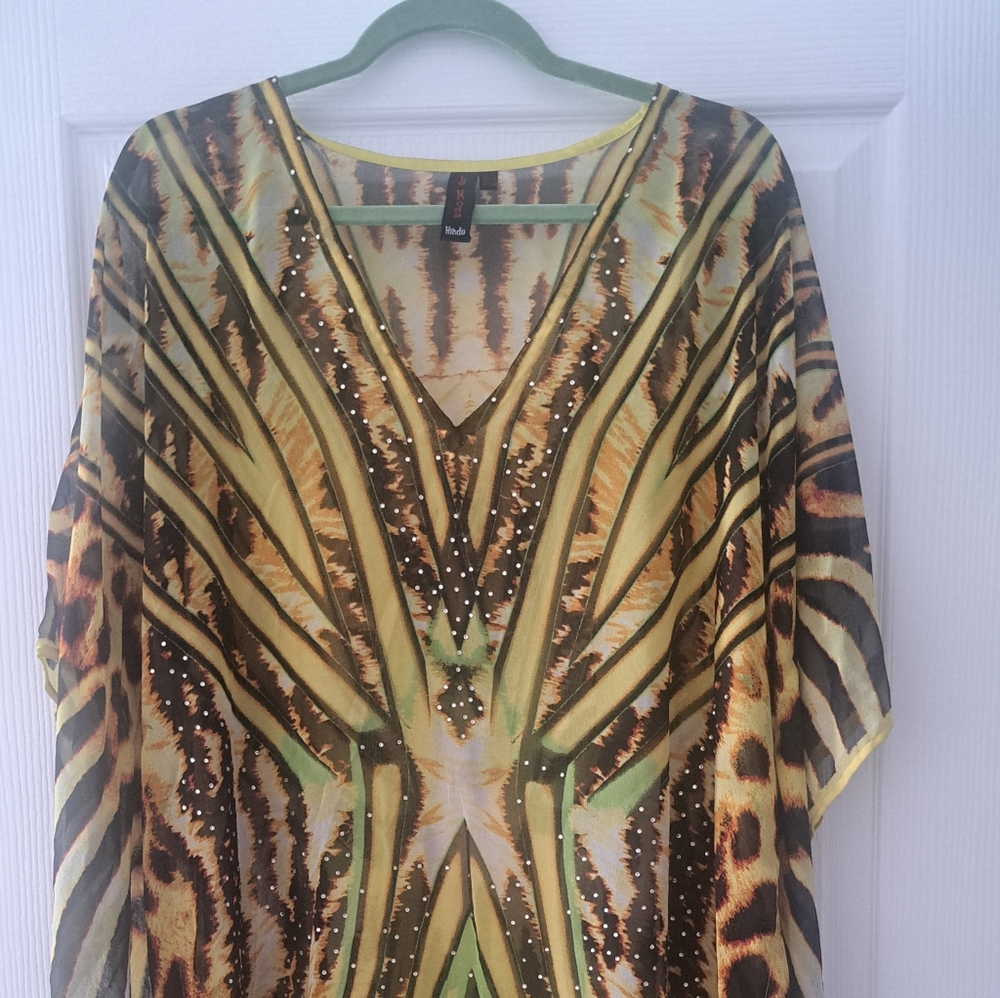 Embellished Animal-Print Maxi Dress in Yellow Green - Unbranded